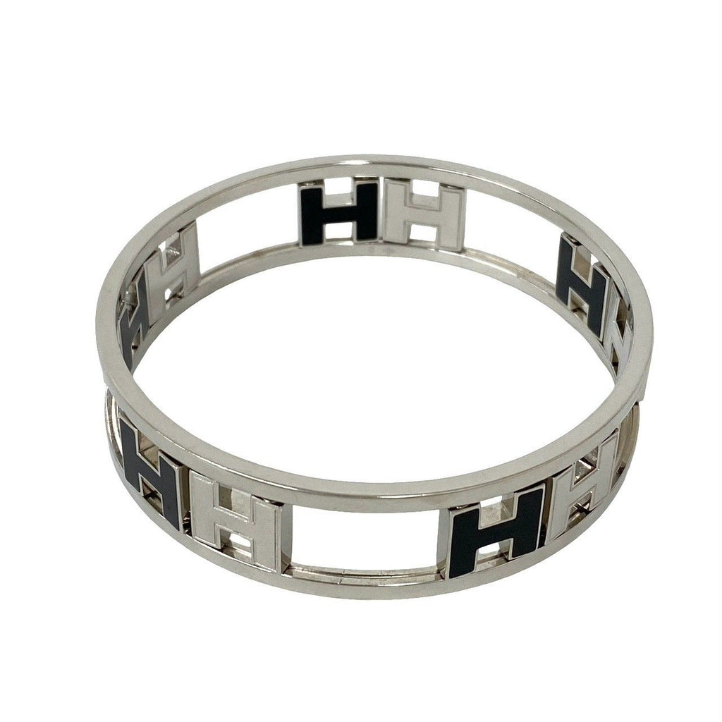 Hermes Rondo Ash Logo Bangle Metal Bracelet Silver Black — view 6