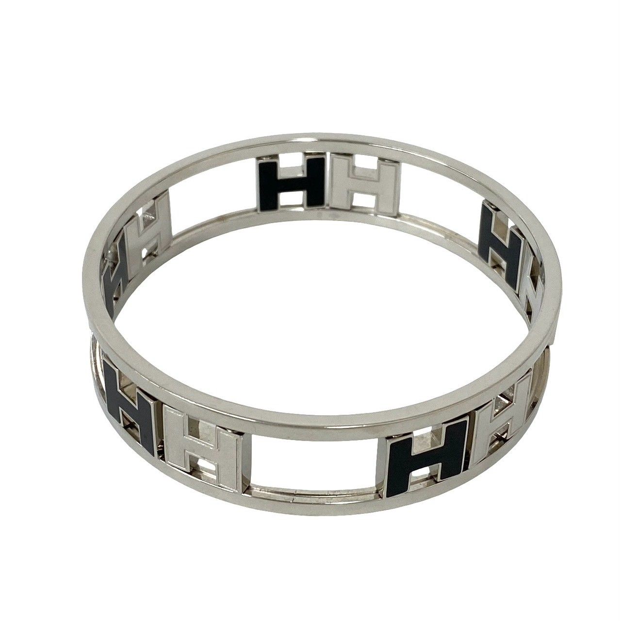 Hermes Rondo Ash Logo Bangle Metal Bracelet Silver Black — view 6