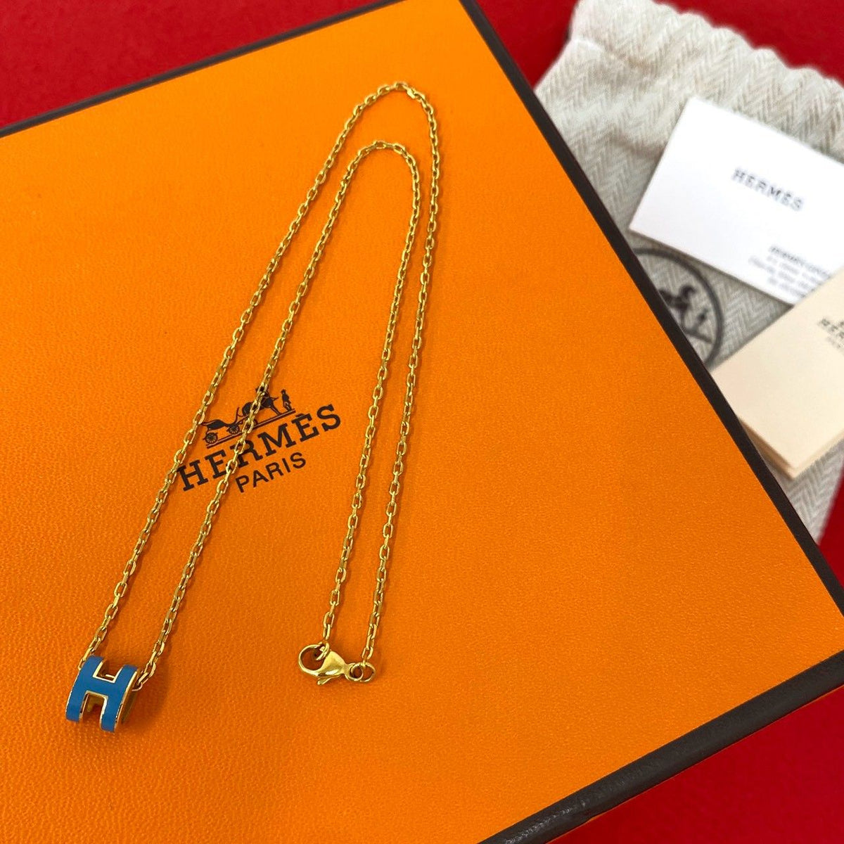 Hermes Box Mini Pop H Pendant Gold Blue Jean