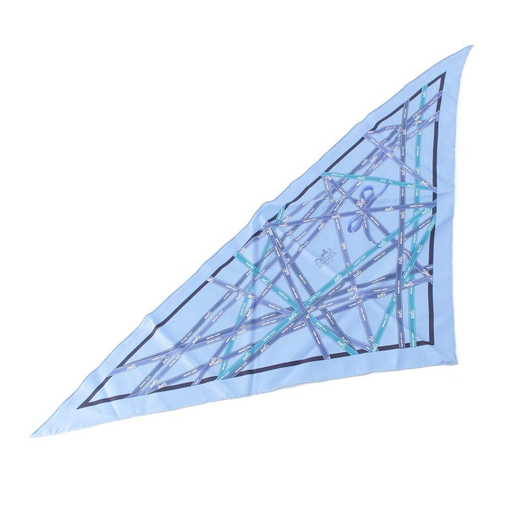 Hermes Pointe Bolduc Triangle Silk Scarf Blue