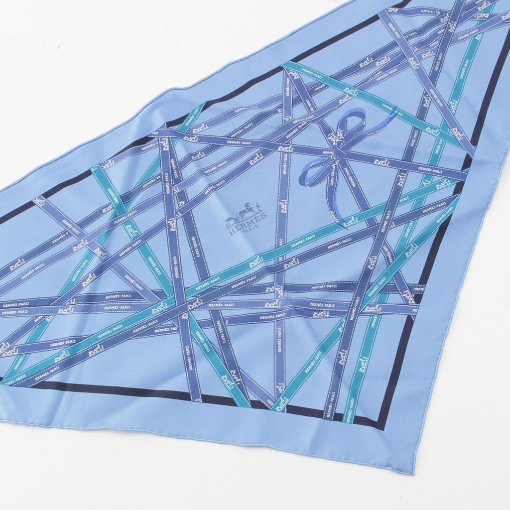 Hermes Pointe Bolduc Triangle Silk Scarf Blue — view 3