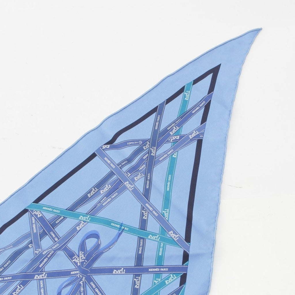 Hermes Pointe Bolduc Triangle Silk Scarf Blue — view 4