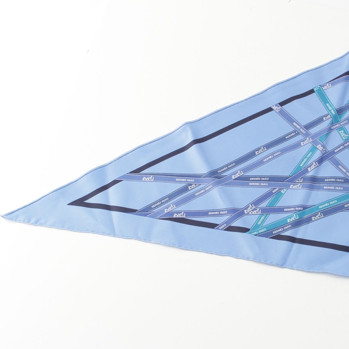 Hermes Pointe Bolduc Triangle Silk Scarf Blue — view 2