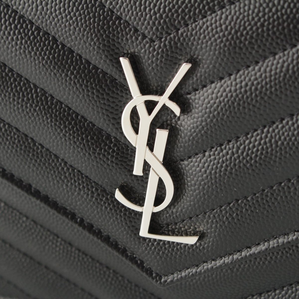 Saint Laurent Cassandra Leather Envelope Chain Wallet Shoulder Bag Black — view 8