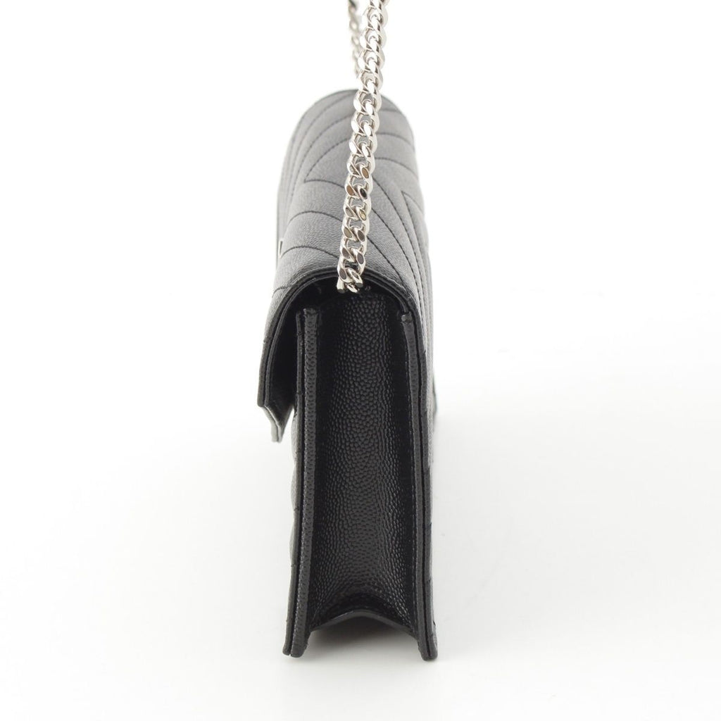 Saint Laurent Cassandra Leather Envelope Chain Wallet Shoulder Bag Black — view 3