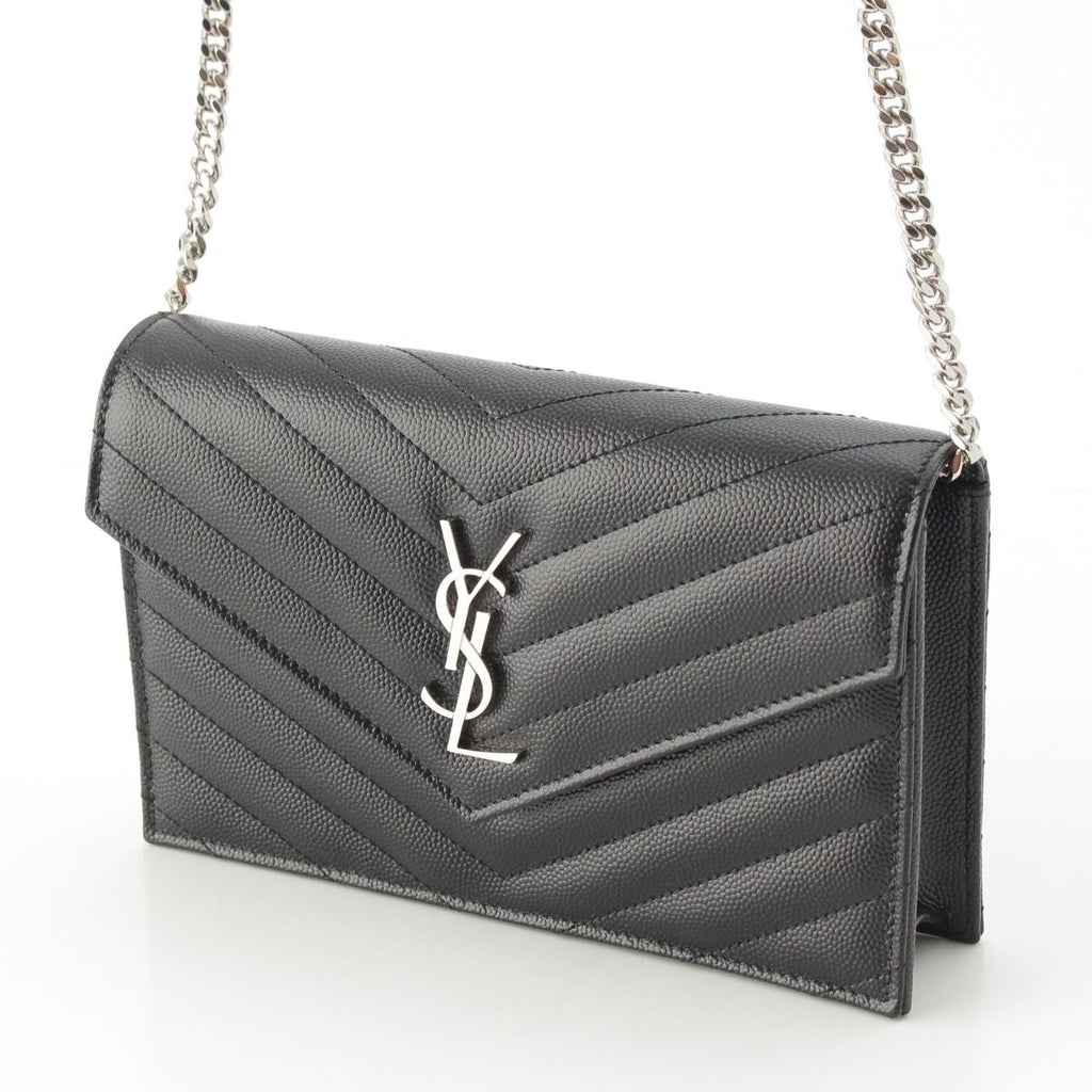 Saint Laurent Cassandra Leather Envelope Chain Wallet Shoulder Bag Black — view 2