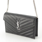 Saint Laurent Cassandra Leather Envelope Chain Wallet Shoulder Bag Black — view 2