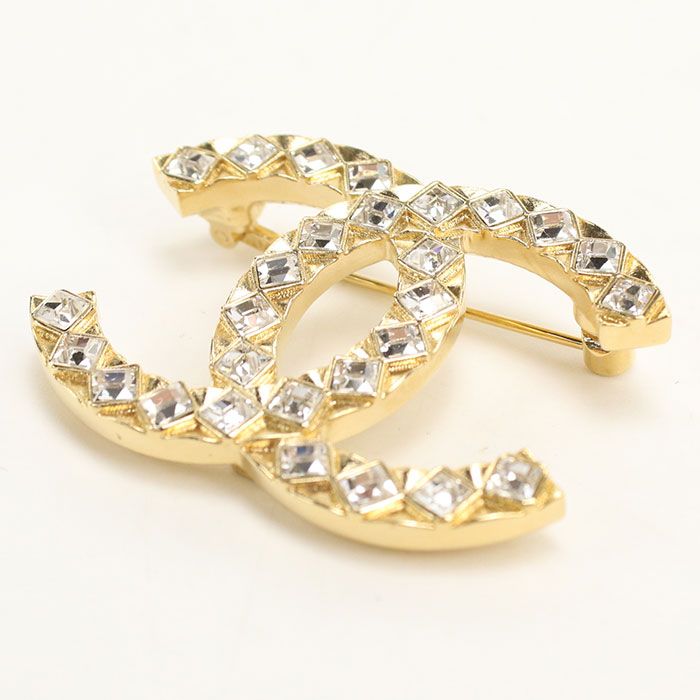 Chanel Rhinestone CC Logo Brooch Metal — view 2