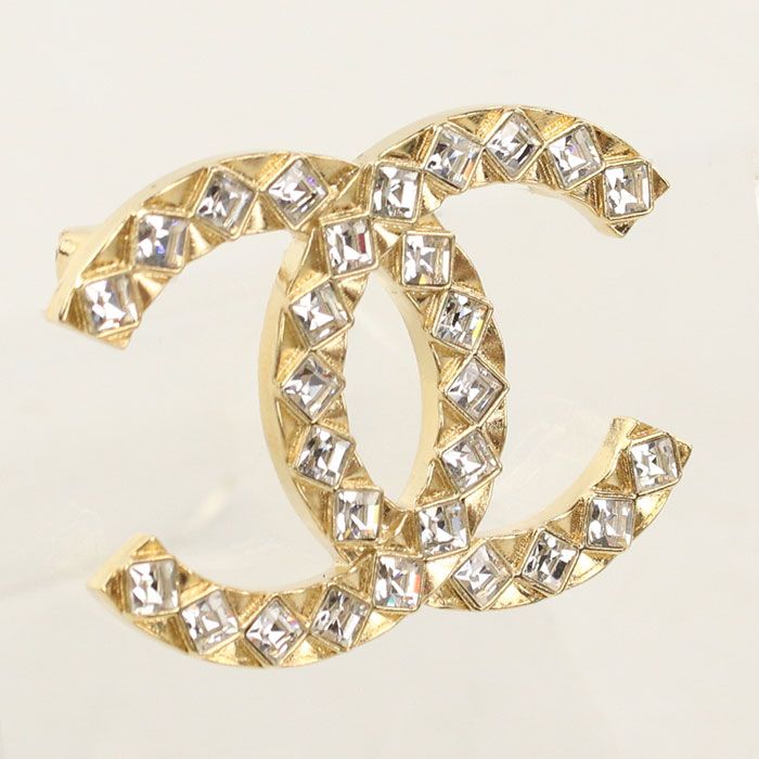Chanel Rhinestone CC Logo Brooch Metal