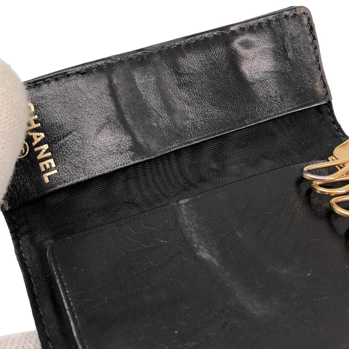 Chanel CC Logo Caviar Leather Key Case Black Key Holder — view 4
