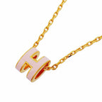 Hermes Necklace Mini Pop H Gold Plated Pink