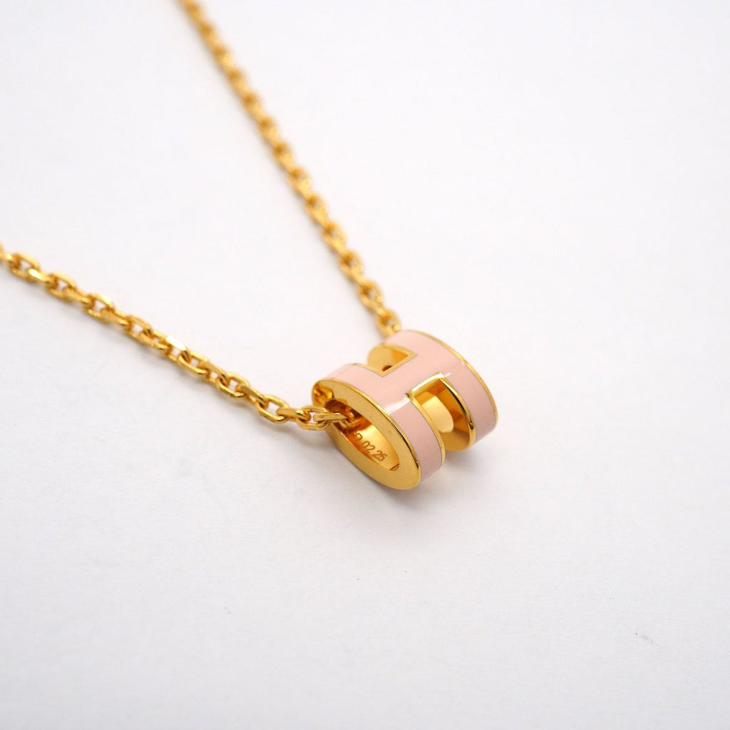 Hermes Necklace Mini Pop H Gold Plated Pink — view 2