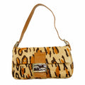 Fendi Handbag Mamma Bucket Calf Hair Beige Brown Silver