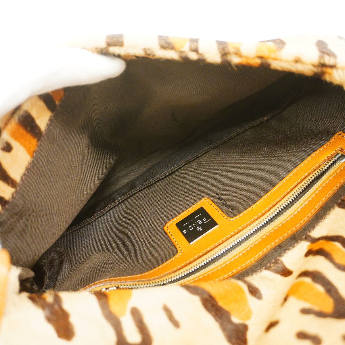 Fendi Handbag Mamma Bucket Calf Hair Beige Brown Silver — view 4