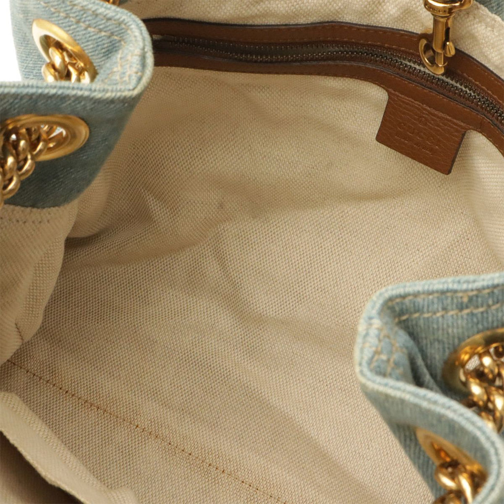 Gucci Soho Interlocking G Logo Chain Tote Shoulder Bag Denim Leather Light Blue — view 6