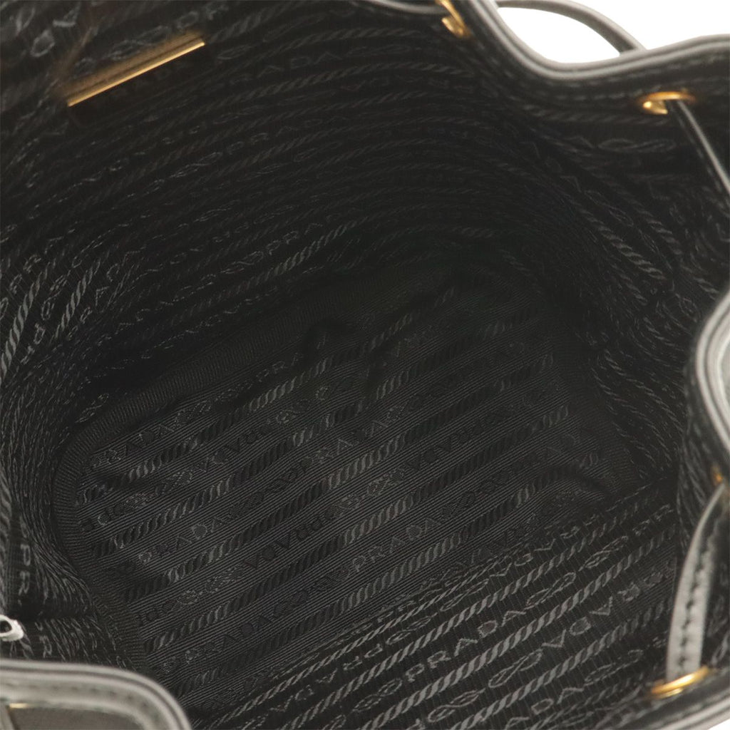 Prada Logo Jacquard Bucket Bag Drawstring 2-Way Canvas Leather Nero Black Gold — view 7