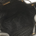 Prada Logo Jacquard Bucket Bag Drawstring 2-Way Canvas Leather Nero Black Gold — view 7
