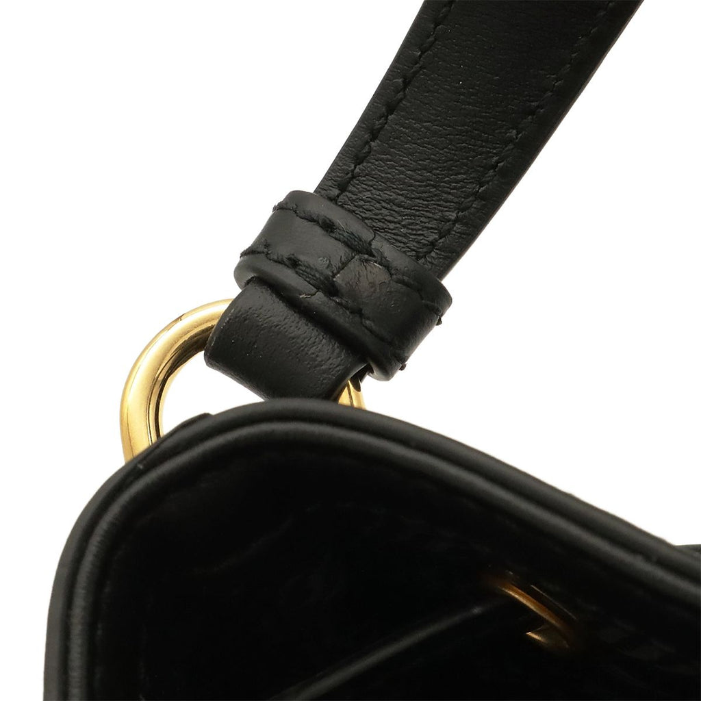 Prada Logo Jacquard Bucket Bag Drawstring 2-Way Canvas Leather Nero Black Gold — view 5