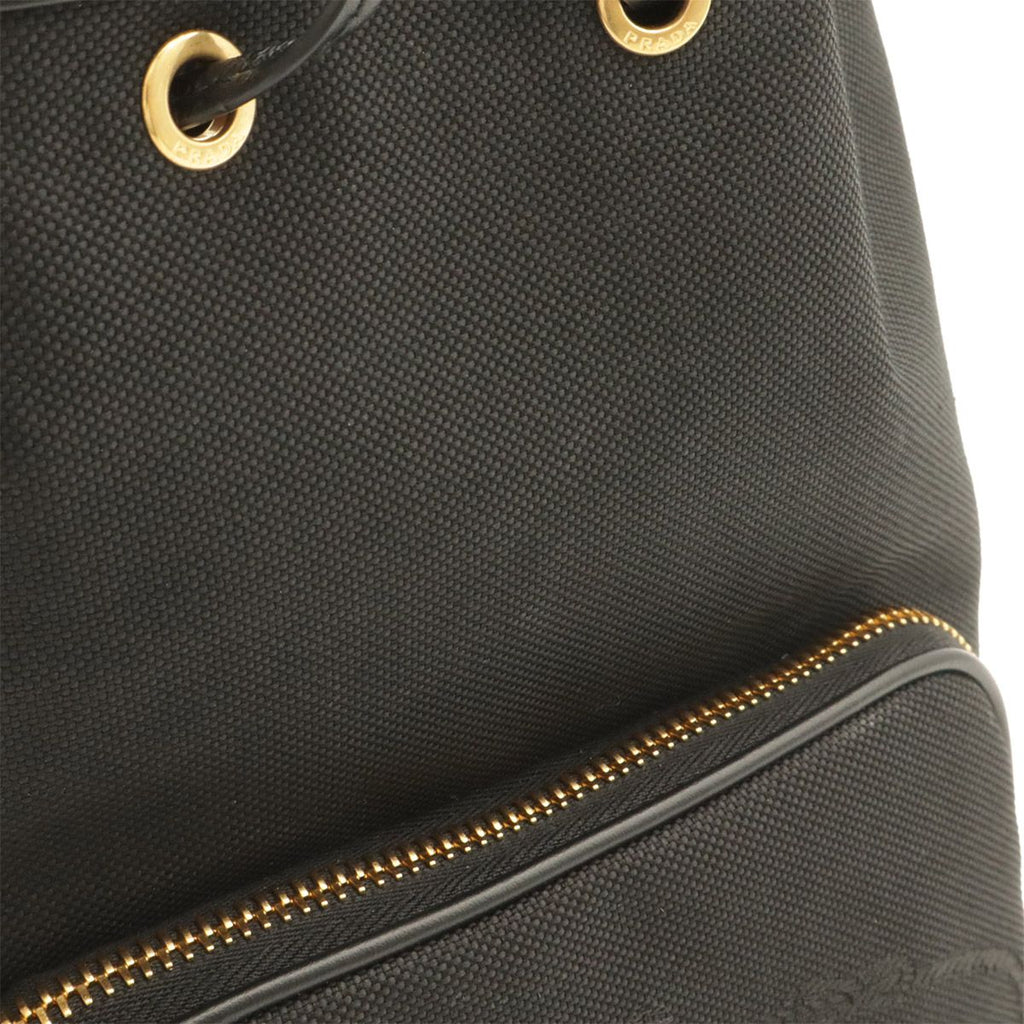Prada Logo Jacquard Bucket Bag Drawstring 2-Way Canvas Leather Nero Black Gold — view 4