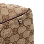 Gucci GG Canvas Tote Shoulder Bag Leather Khaki Beige Dark Brown Silver — view 7