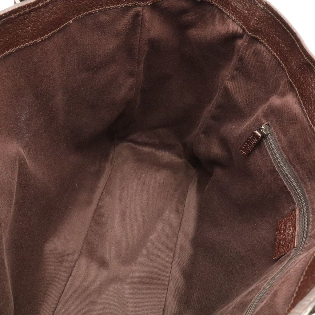 Gucci GG Canvas Tote Shoulder Bag Leather Khaki Beige Dark Brown Silver — view 8