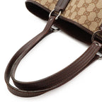 Gucci GG Canvas Tote Shoulder Bag Leather Khaki Beige Dark Brown Silver — view 4