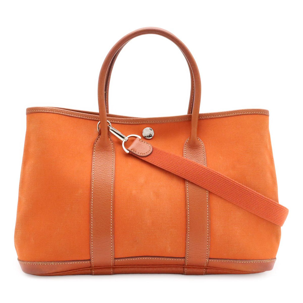 Hermes Garden Party TPM Tote 2-Way Shoulder Bag Toile Officier Buffalo Orange