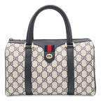 Gucci Vintage GG Plus Sherry Line Mini Boston Bag Leather Beige Navy 116.02.006