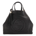 Gucci Soho Cellarius Tote Bag Shoulder Tassel Fringe Leather Black Gold