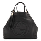 Gucci Soho Cellarius Tote Bag Shoulder Tassel Fringe Leather Black Gold