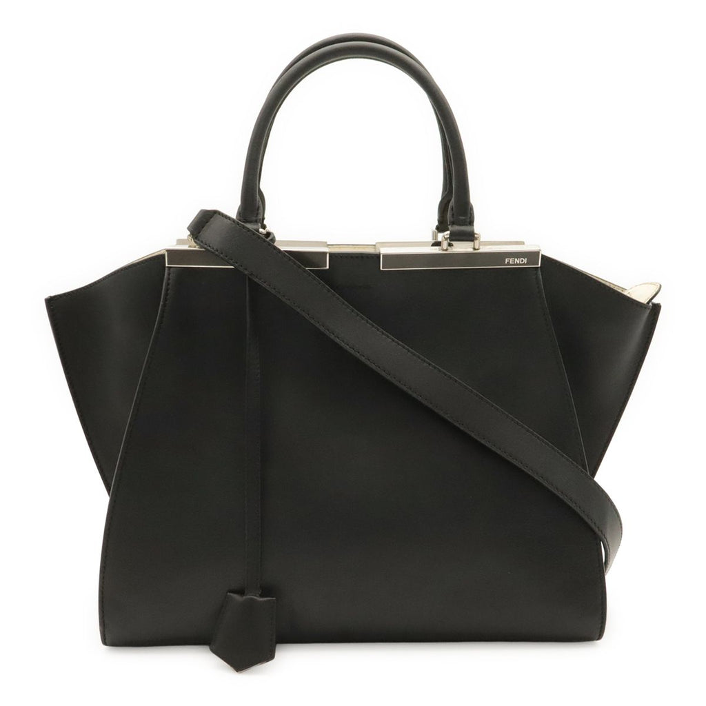 Fendi 2-Way Shoulder Bag Leather Black Silver