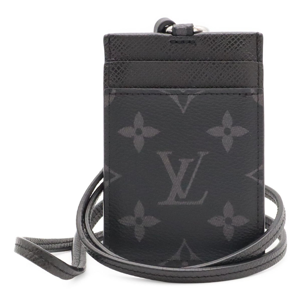 Louis Vuitton Monogram Eclipse Card Folder Holder Slot Pass Case with Neck Strap