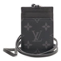 Louis Vuitton Monogram Eclipse Card Folder Holder Slot Pass Case with Neck Strap