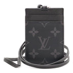Louis Vuitton Monogram Eclipse Card Folder Holder Slot Pass Case with Neck Strap