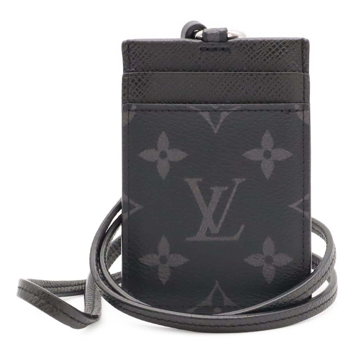Louis Vuitton Monogram Eclipse Card Folder Holder Slot Pass Case with Neck Strap
