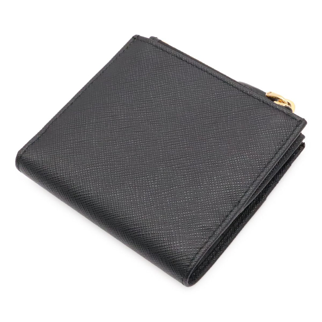 Prada Triangle Logo Compact Wallet Bifold Leather Nero Black Gold — view 2