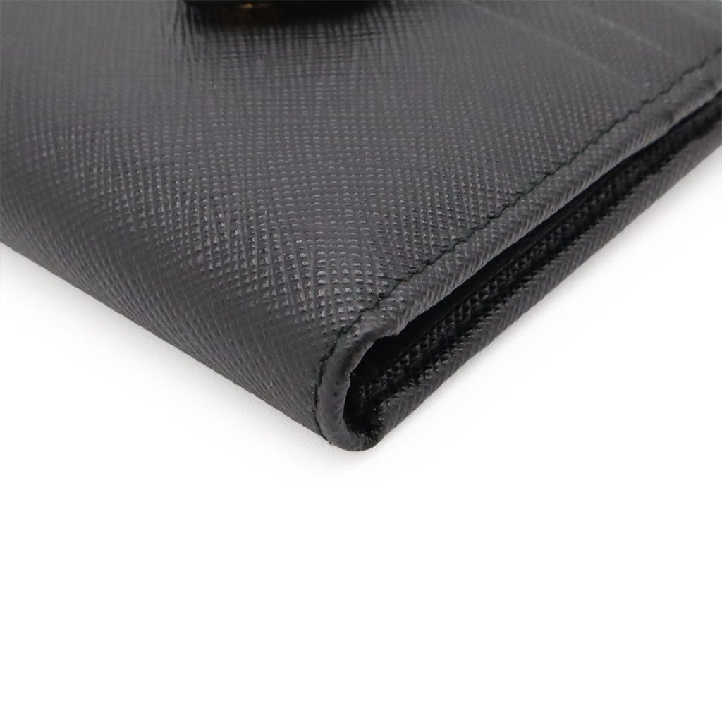 Prada Triangle Logo Compact Wallet Bifold Leather Nero Black Gold — view 3