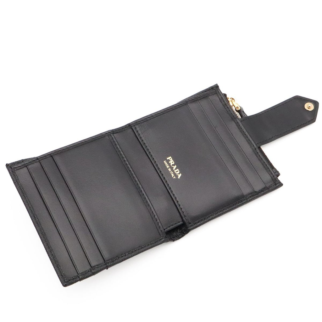 Prada Triangle Logo Compact Wallet Bifold Leather Nero Black Gold — view 6