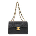 Chanel Maxi Quilted CC Logo Chain Shoulder Bag 2-Way Leather Black Gold