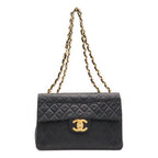 Chanel Maxi Quilted CC Logo Chain Shoulder Bag 2-Way Leather Black Gold