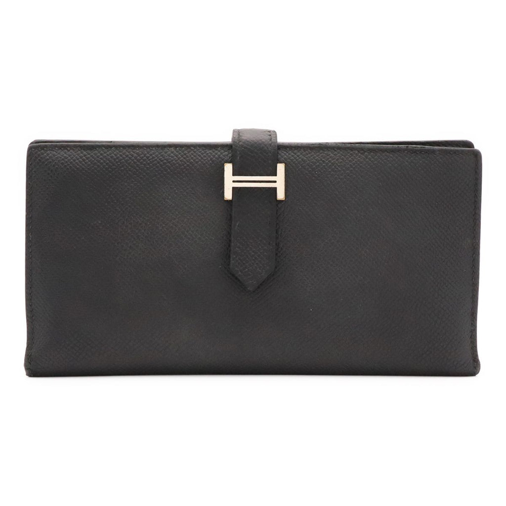 Hermes Bearn Soufflet Wallet Bifold Veau Epsom Black Silver