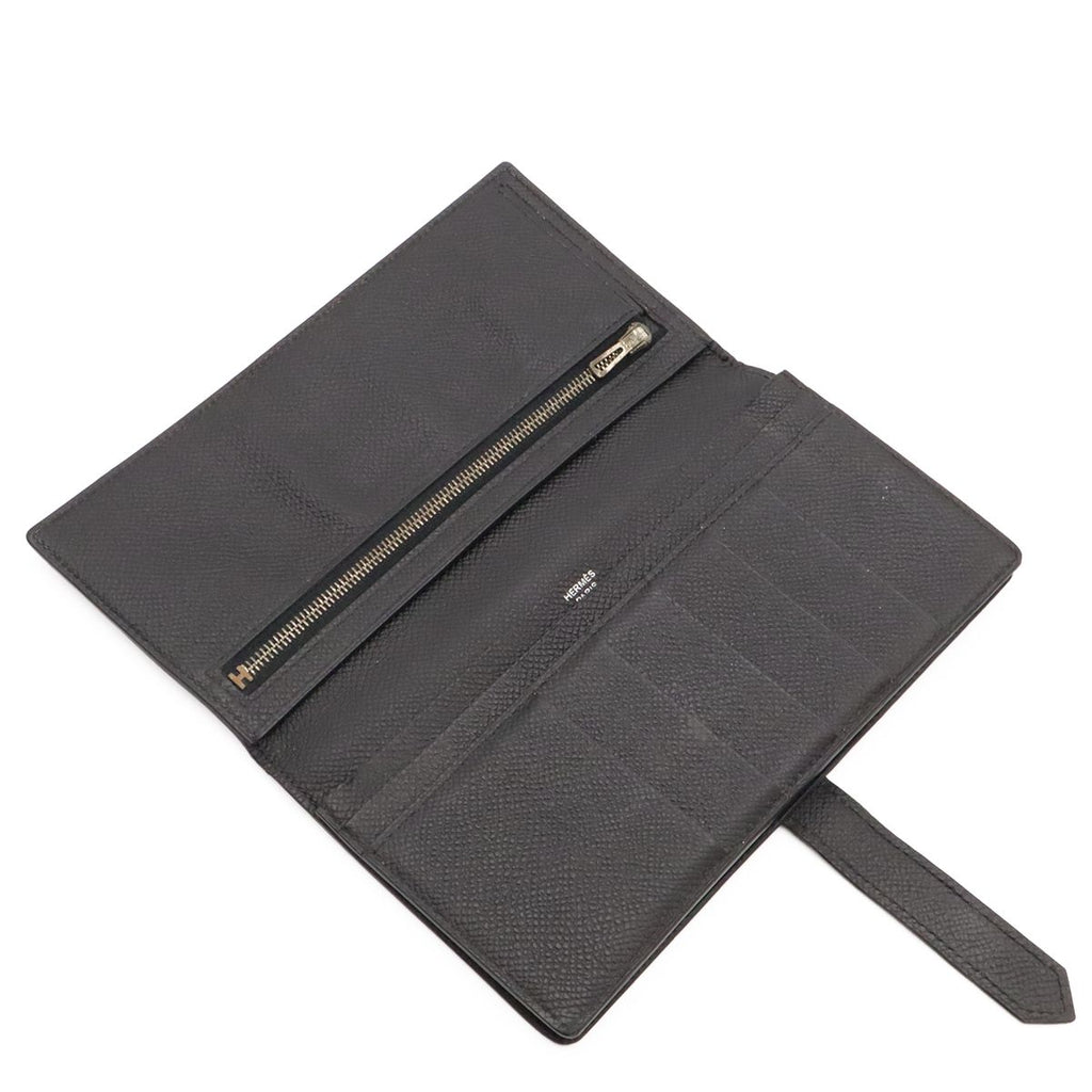 Hermes Bearn Soufflet Wallet Bifold Veau Epsom Black Silver — view 6