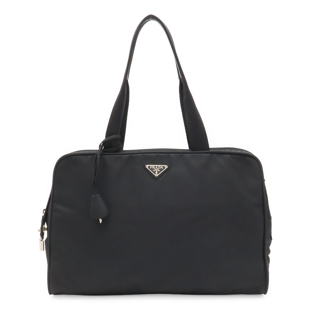 Prada Triangle Logo Business Briefcase Tote Bag Nylon Leather Black Silver