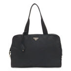 Prada Triangle Logo Business Briefcase Tote Bag Nylon Leather Black Silver