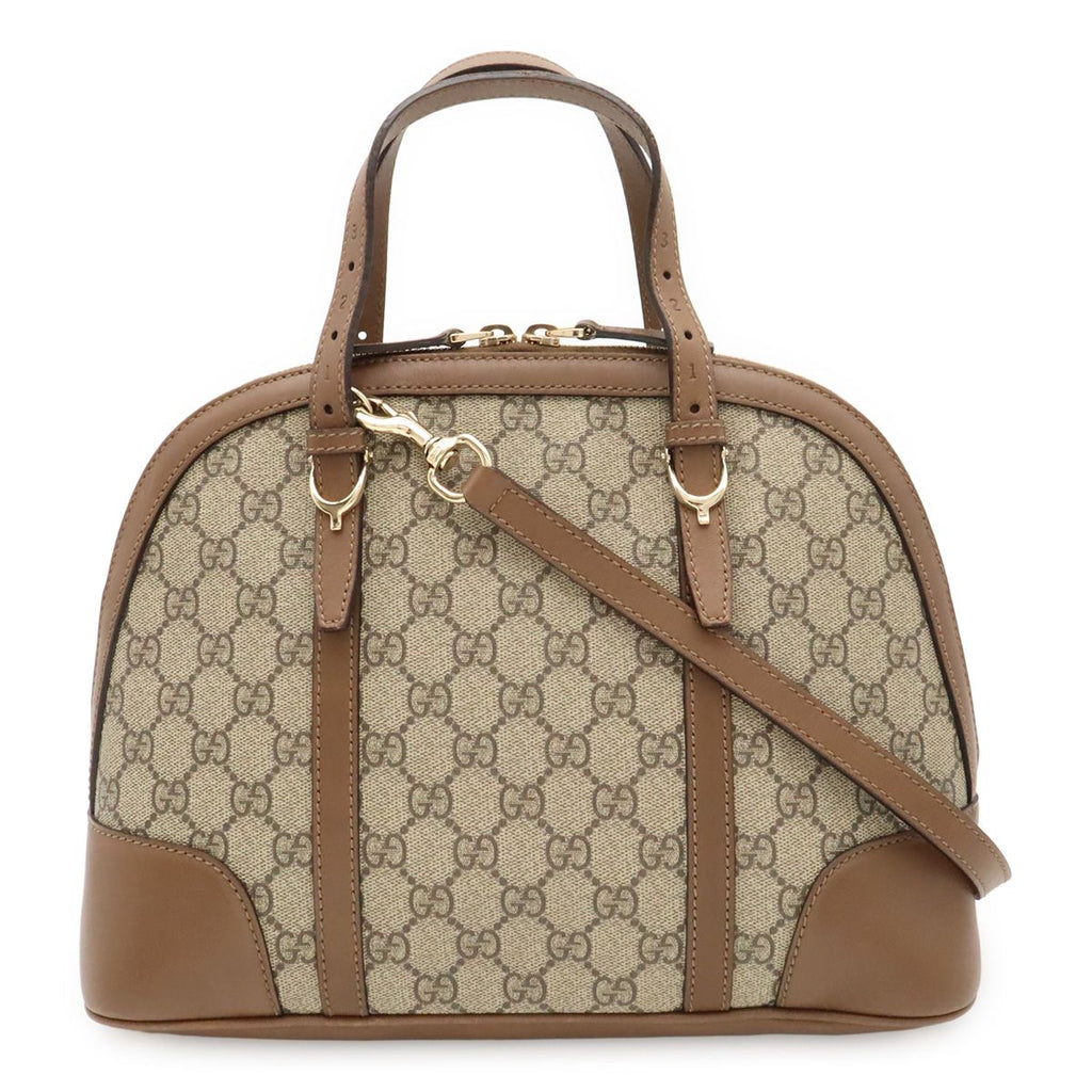 Gucci Nice GG Supreme 2-Way Shoulder Bag Crossbody Leather Beige Mocha Brown