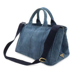 Prada Canapa Tote 2-Way Shoulder Bag Crossbody Denim Blue Gold — view 2