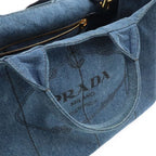 Prada Canapa Tote 2-Way Shoulder Bag Crossbody Denim Blue Gold — view 7