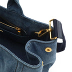 Prada Canapa Tote 2-Way Shoulder Bag Crossbody Denim Blue Gold — view 6