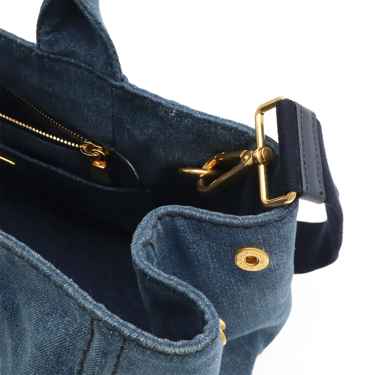 Prada Canapa Tote 2-Way Shoulder Bag Crossbody Denim Blue Gold — view 6