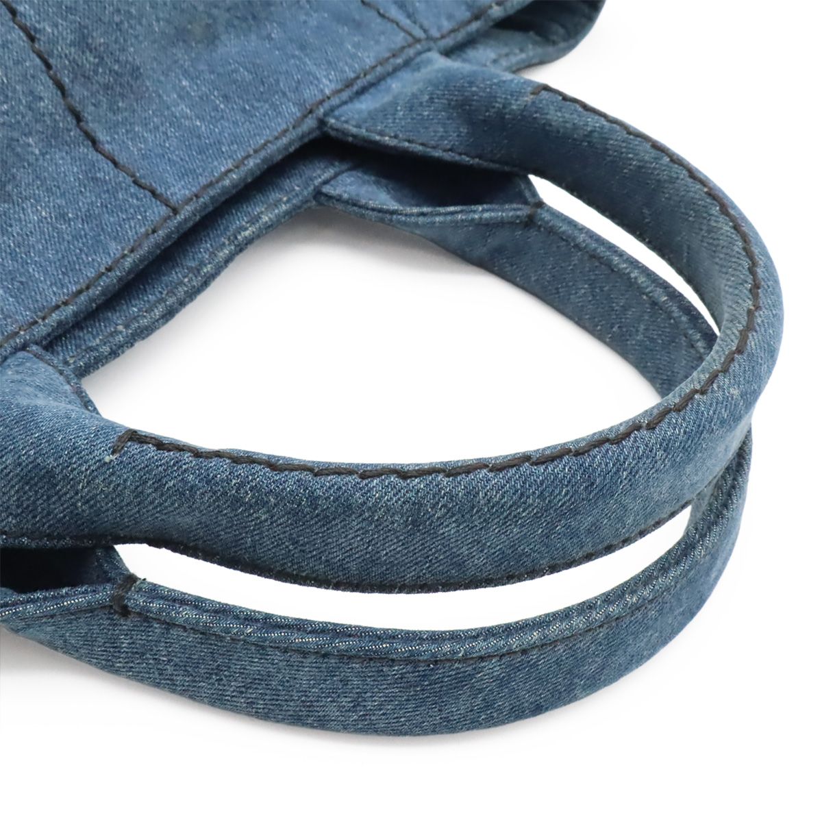 Prada Canapa Tote 2-Way Shoulder Bag Crossbody Denim Blue Gold — view 4